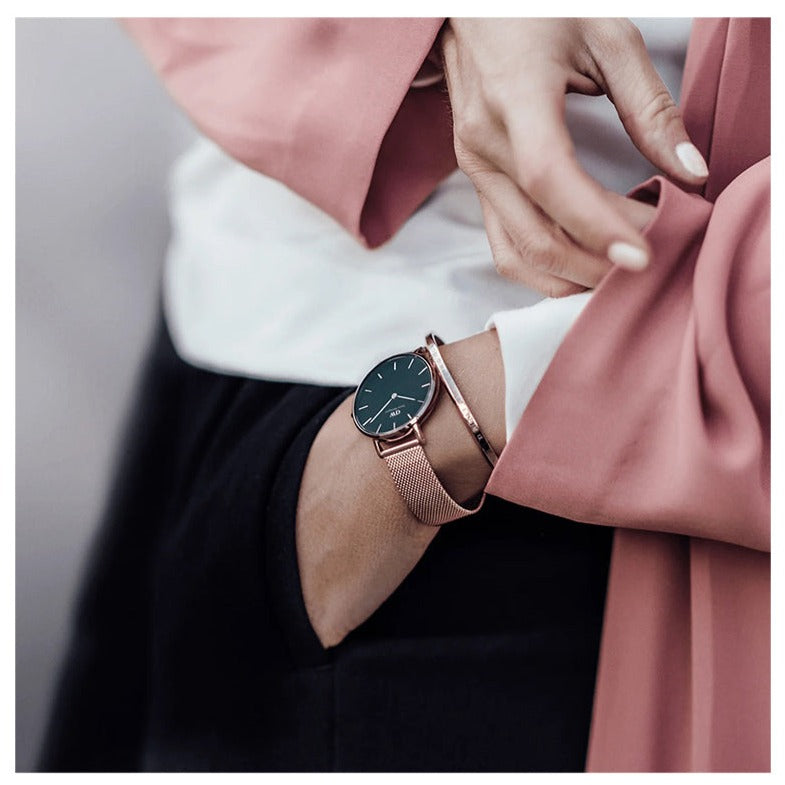 Daniel Wellington Classic Melrose Black Dial Rose Gold Mesh Bracelet Watch For Women - DW00100161 Buy Now By Daniel Wellington