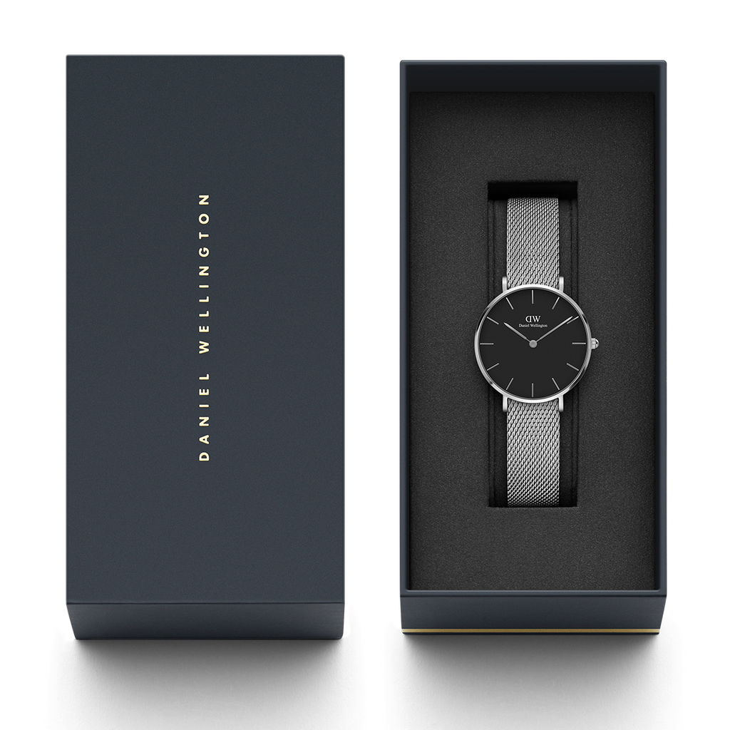 Daniel Wellington Classic Petite Sterling Black Dial Silver Mesh Bracelet Watch For Women - DW00100162 Buy Now By Daniel Wellington