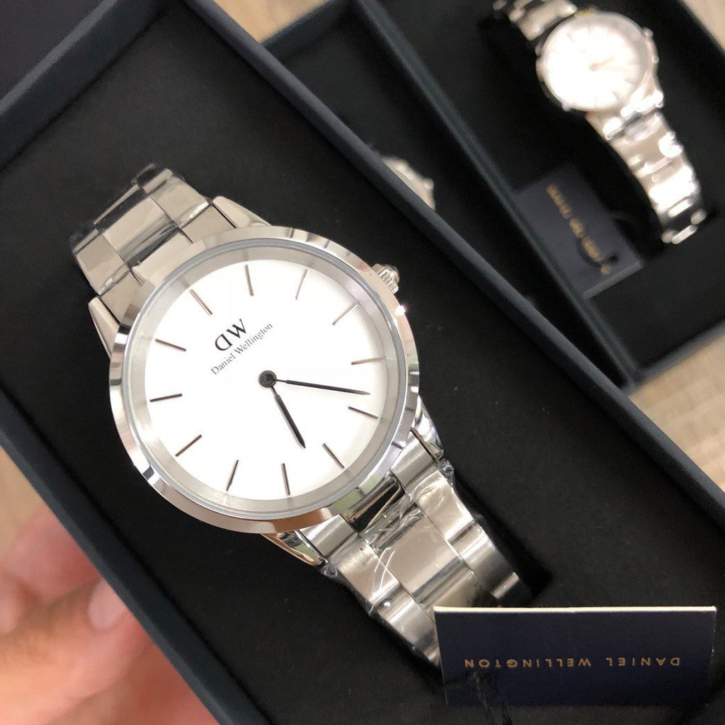 Daniel Wellington Iconic Link White Dial Silver Steel Strap Watch For Women - DW00100205