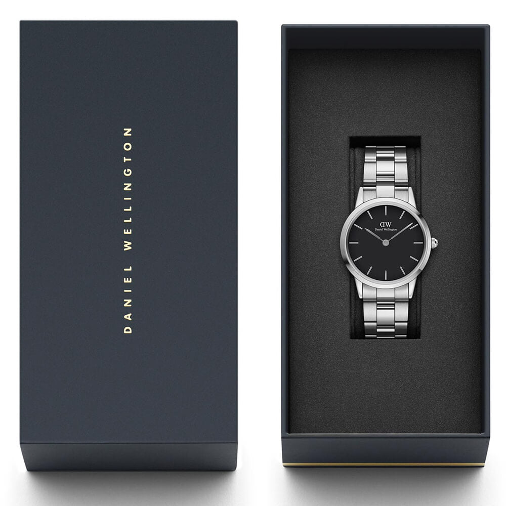 Daniel Wellington Iconic Link Black Dial Silver Steel Strap Watch For Women - DW00100206 Buy Now By Daniel Wellington