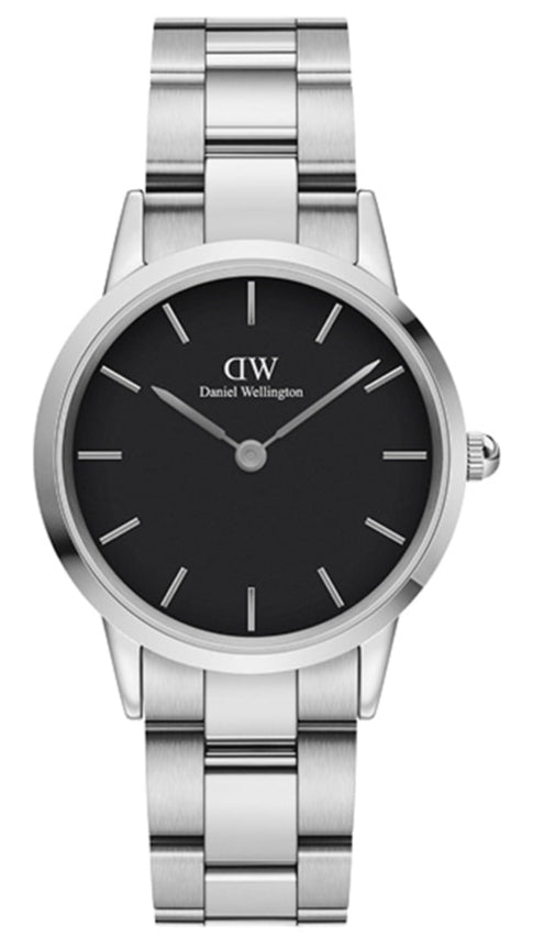 Daniel Wellington Iconic Link Black Dial Silver Steel Strap Watch For Women - DW00100206 Buy Now By Daniel Wellington