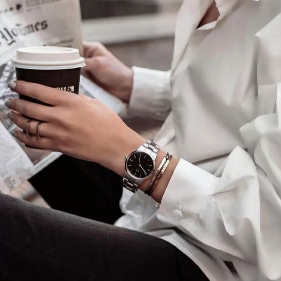 Daniel Wellington Iconic Link Black Dial Silver Steel Strap Watch For Women - DW00100206 Buy Now By Daniel Wellington