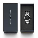 Daniel Wellington Iconic Link Black Dial Silver Steel Strap Watch for Women - DW00100204