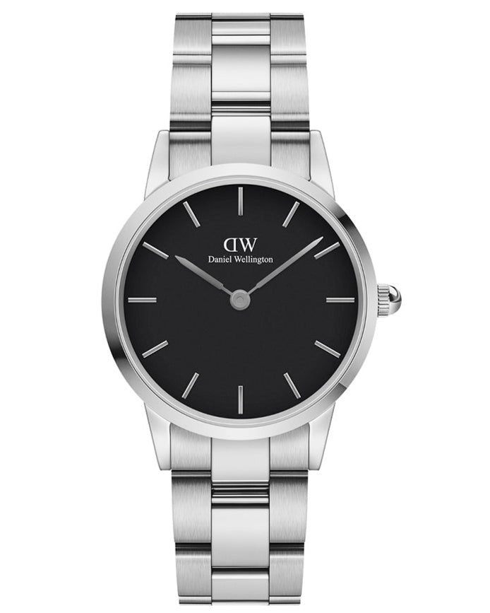 Daniel Wellington Iconic Link Black Dial Silver Steel Strap Watch For Women - DW00100208 Buy Now By Daniel Wellington