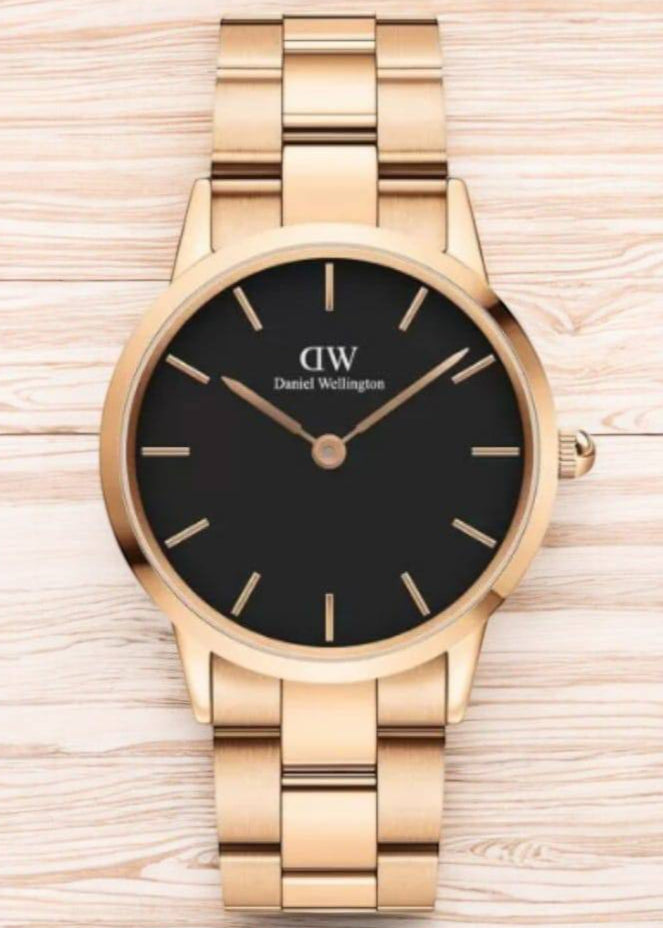 Daniel Wellington Iconic Link Black Dial Rose Gold Steel Strap Watch for Women - DW00100210 Buy Now By Daniel Wellington