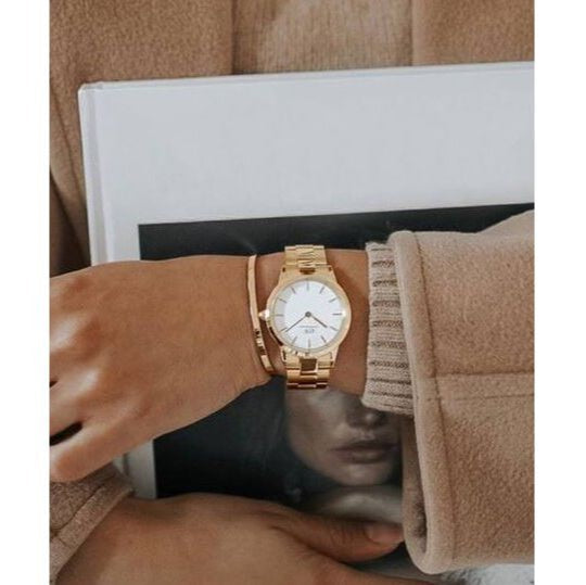 Daniel Wellington Iconic Link White Dial Rose Gold Steel Strap Watch For Women - DW00100211