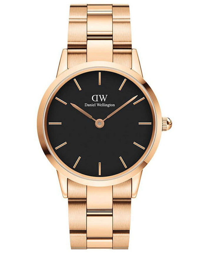 Daniel Wellington Iconic Link Black Dial Rose Gold Steel Strap Watch for Women - DW00100212 Buy Now By Daniel Wellington