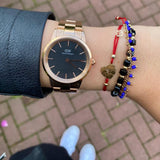 Daniel Wellington Iconic Link Black Dial Rose Gold Steel Strap Watch for Women - DW00100212