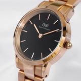 Daniel Wellington Iconic Link Black Dial Rose Gold Steel Strap Watch for Women - DW00100212 Buy Now By Daniel Wellington
