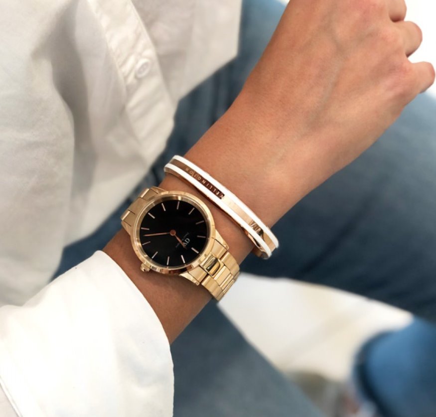 Daniel Wellington Iconic Link Black Dial Rose Gold Steel Strap Watch for Women - DW00100212 Buy Now By Daniel Wellington