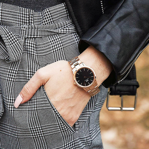 Daniel Wellington Iconic Link Black Dial Rose Gold Steel Strap Watch for Women - DW00100212 Buy Now By Daniel Wellington