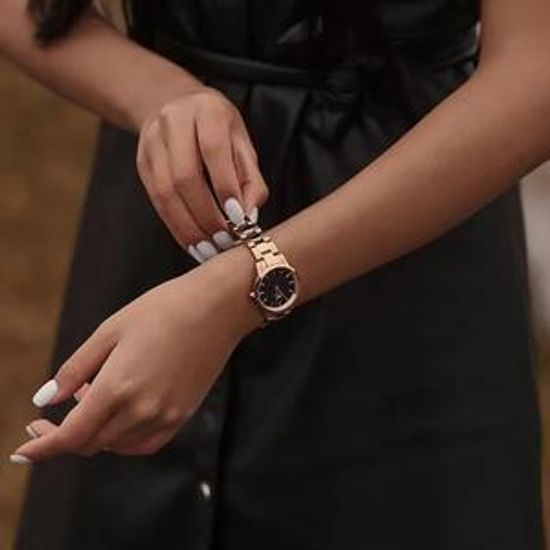 Daniel Wellington Iconic Link Black Dial Rose Gold Steel Strap Watch for Women - DW00100210 Buy Now By Daniel Wellington