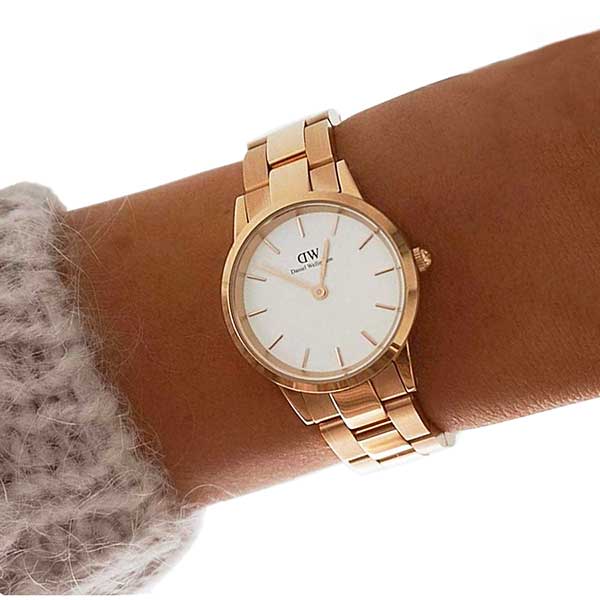 Daniel Wellington Iconic Link White Dial Rose Gold Steel Strap Watch for Women - DW00100213
