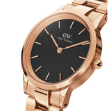 Daniel Wellington Iconic Link Analog Black Dial Rose Gold Steel Strap Watch For Women - DW00100214 Buy Now By Daniel Wellington