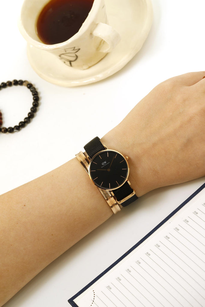 Daniel Wellington Classic Petite Cornwall Black Dial Black NATO Strap Watch For Women - DW00100215 Buy Now By Daniel Wellington