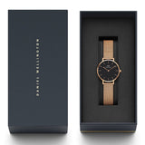 Daniel Wellington Classic Petite Melrose Black Dial Rose Gold Mesh Bracelet Watch For Women - DW00100217 Buy Now By Daniel Wellington