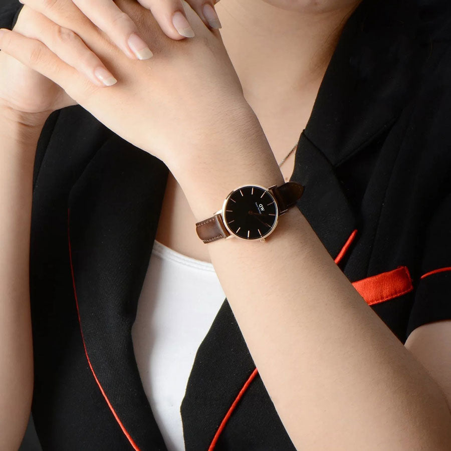Daniel Wellington Classic Petite Bristol Black Dial Brown Leather Strap Watch For Women - DW00100221 Buy Now By Daniel Wellington