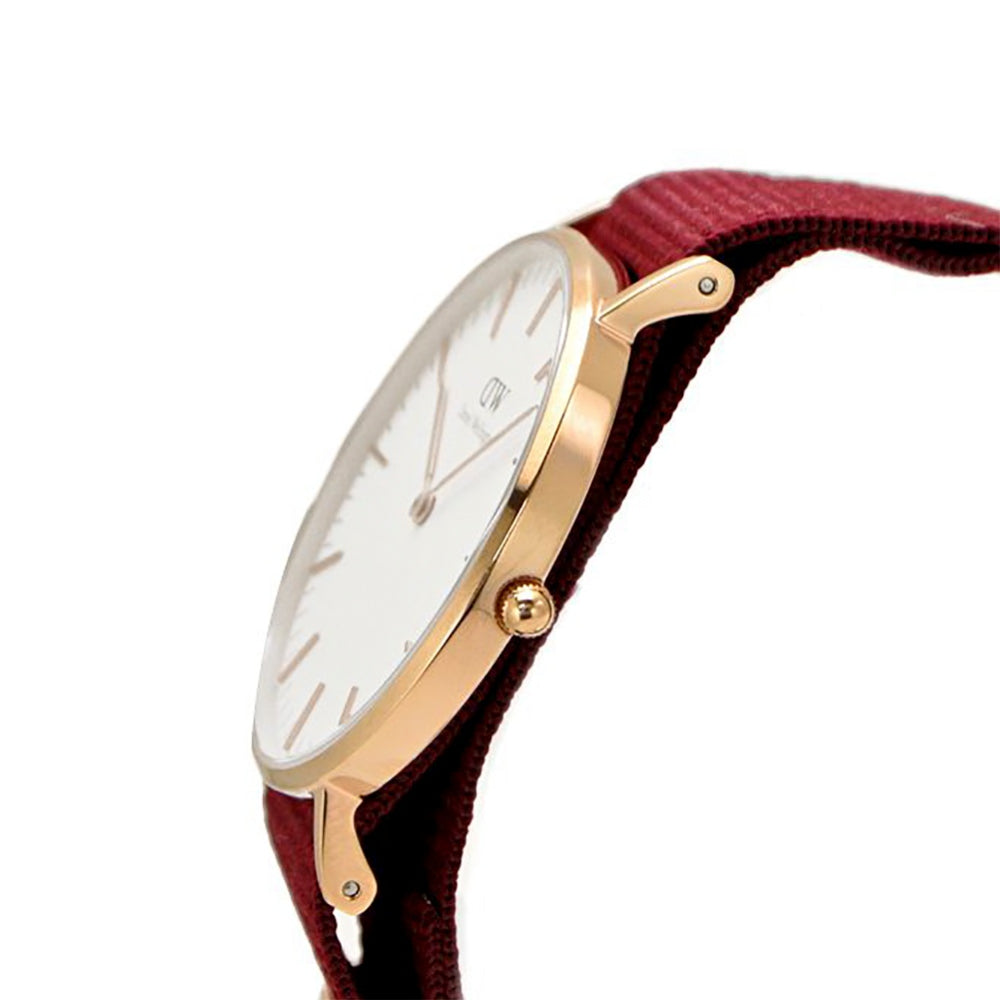 Daniel Wellington Classic Roselyn White Dial Maroon Nylon Strap Watch For Women - DW00100267 Buy Now By Daniel Wellington