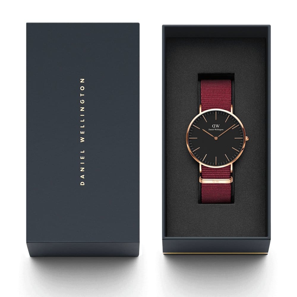 Daniel Wellington Classic Roselyn Black Dial Maroon Nylon Strap Watch For Women - DW00100269 Buy Now By Daniel Wellington