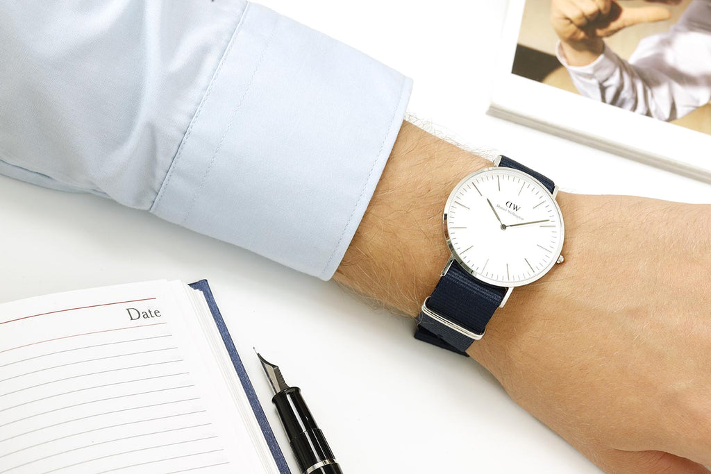 Daniel Wellington Classic Bayswater White Dial Blue NATO Strap Watch For Men - DW00100276 Buy Now By Daniel Wellington