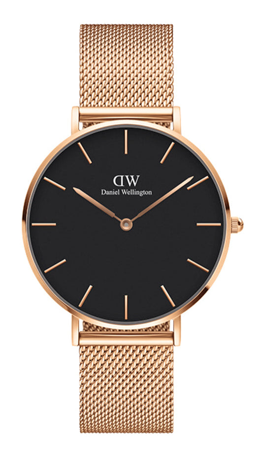 Daniel Wellington Petite Melrose Black Dial Rose Gold Mesh Strap Watch For Women - DW00100303 Buy Now By Daniel Wellington