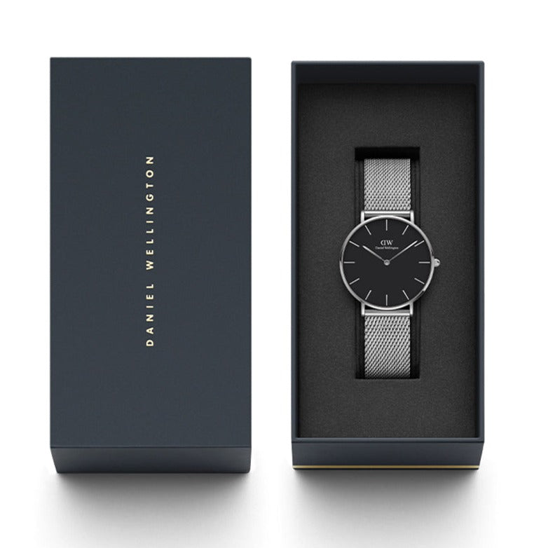 Daniel Wellington Petite Sterling Black Dial Silver Mesh Bracelet Watch For Women - DW00100304 Buy Now By Daniel Wellington