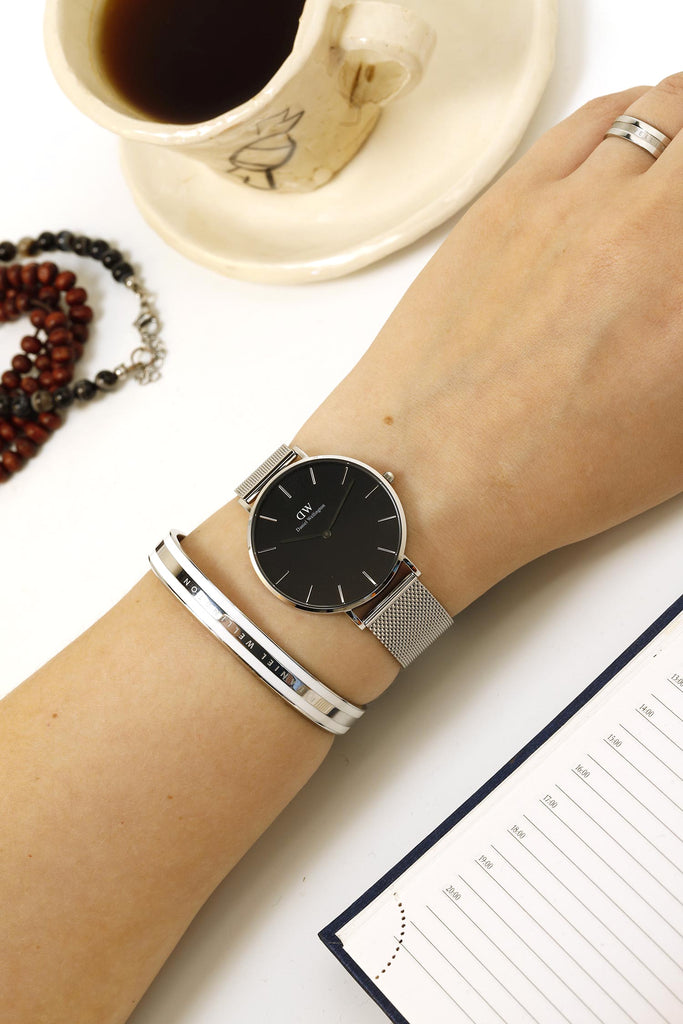 Daniel Wellington Petite Sterling Black Dial Silver Mesh Bracelet Watch For Women - DW00100304 Buy Now By Daniel Wellington