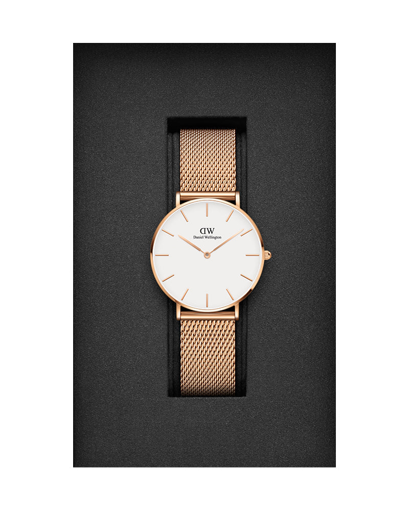 Daniel Wellington Petite Melrose White Dial Rose Gold Mesh Strap Watch For Women - DW00100305
