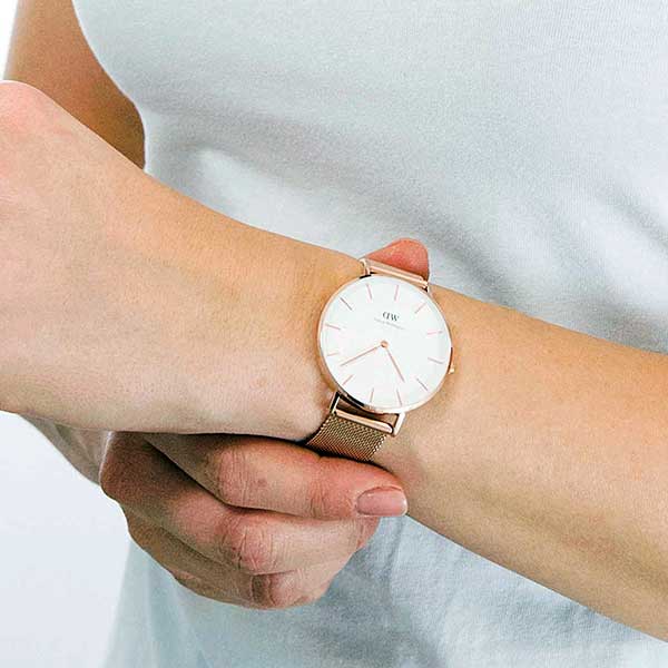 Daniel Wellington Petite Melrose White Dial Rose Gold Mesh Strap Watch For Women - DW00100305 Buy Now By Daniel Wellington