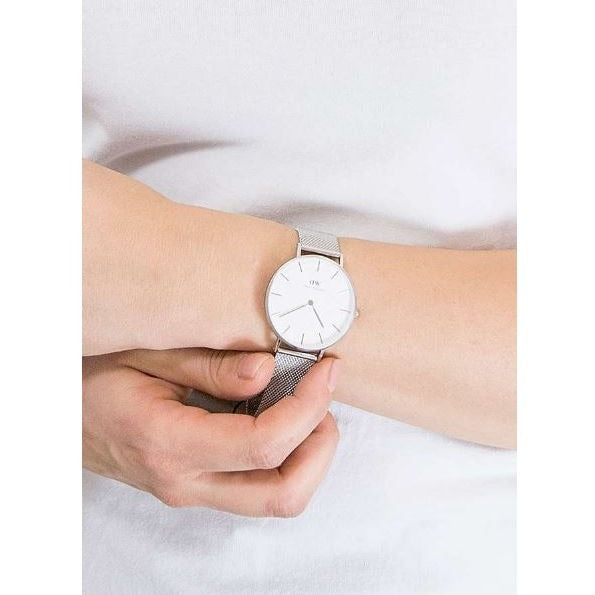 Daniel Wellington Petite Sterling Quartz White Dial Silver Mesh Bracelet Watch For Men - DW00100306 Buy Now By Daniel Wellington
