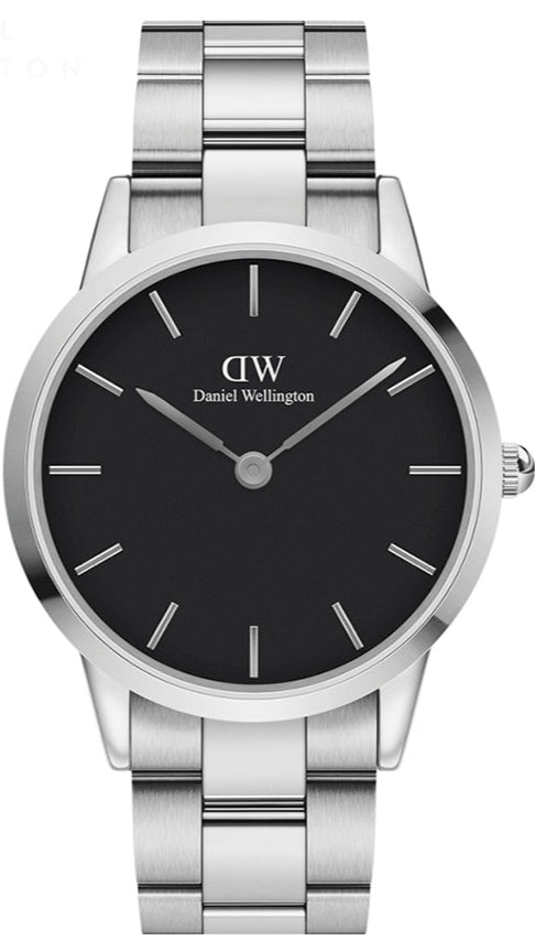 Daniel Wellington Iconic Link Black Dial Silver Steel Strap Watch For Women - DW00100342 Buy Now By Daniel Wellington