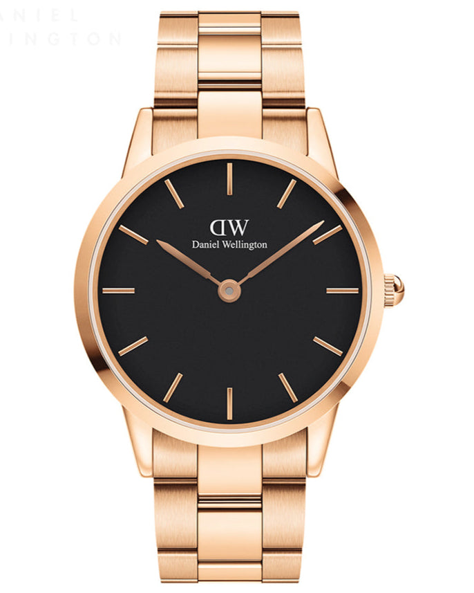 Daniel Wellington Iconic Link Black Dial Rose Gold Steel Strap Watch For Men - DW00100344 Buy Now By Daniel Wellington