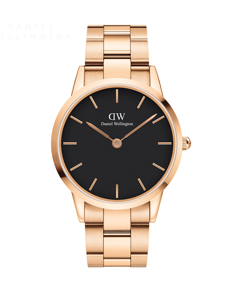 Daniel Wellington Iconic Link Black Dial Rose Gold Steel Strap Watch For Men - DW00100344 Buy Now By Daniel Wellington