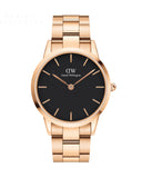 Daniel Wellington Iconic Link Black Dial Rose Gold Steel Strap Watch For Men - DW00100344 Buy Now By Daniel Wellington