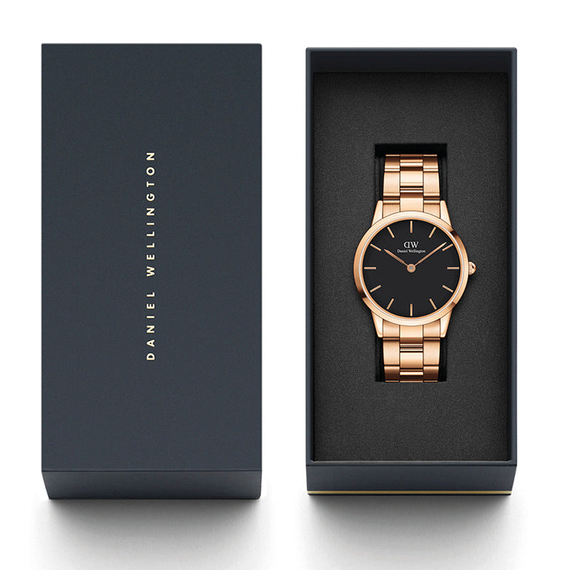 Daniel Wellington Iconic Link Black Dial Rose Gold Steel Strap Watch For Men - DW00100344 Buy Now By Daniel Wellington