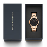 Daniel Wellington Iconic Link Black Dial Rose Gold Steel Strap Watch For Men - DW00100344 Buy Now By Daniel Wellington