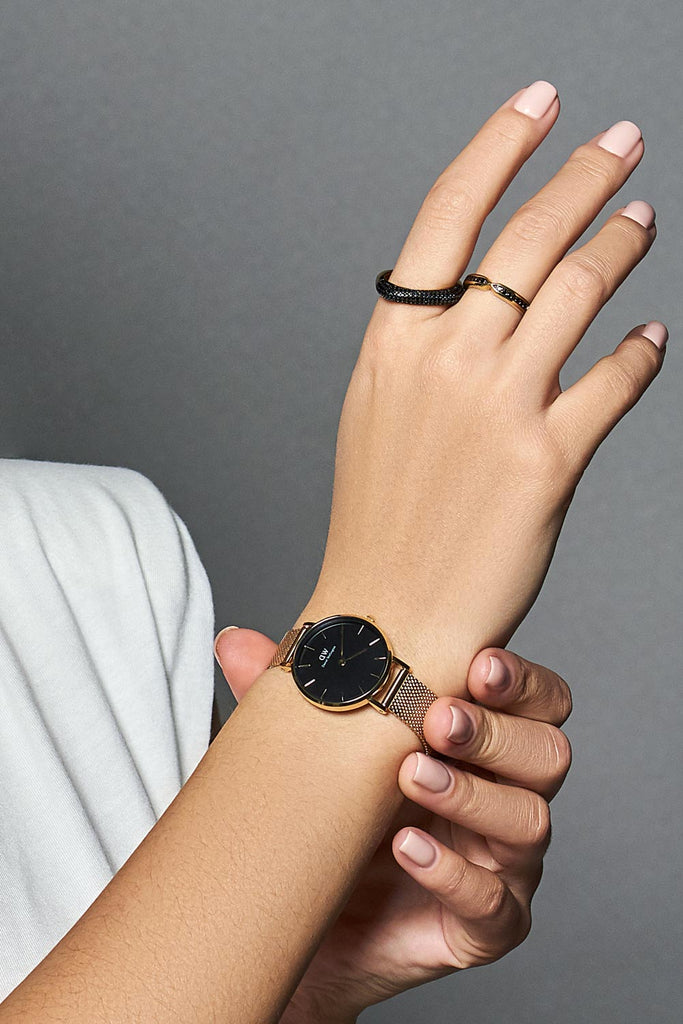 Daniel Wellington Classic Petite Evergold Black Dial Gold Mesh Bracelet Watch For Women - DW00100349 Buy Now By Daniel Wellington