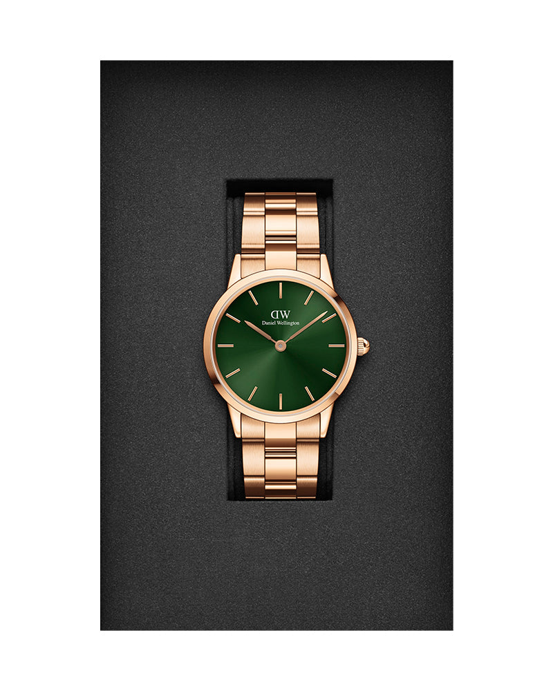 Daniel Wellington Iconic Link Emerald Green Dial Rose Gold Steel Strap Watch For Women - DW00100419 Buy Now By Daniel Wellington