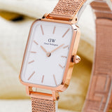 Daniel Wellington Quadro Melrose White Dial Gold Mesh Strap Watch For Women - DW00100431 Buy Now By Daniel Wellington