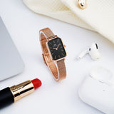 Daniel Wellington Quadro Melrose Black Dial Rose Gold Mesh Bracelet Watch For Women - DW00100432 Buy Now By Daniel Wellington