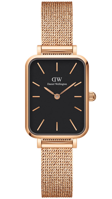 Daniel Wellington Quadro Melrose Black Dial Rose Gold Mesh Bracelet Watch For Women - DW00100432 Buy Now By Daniel Wellington