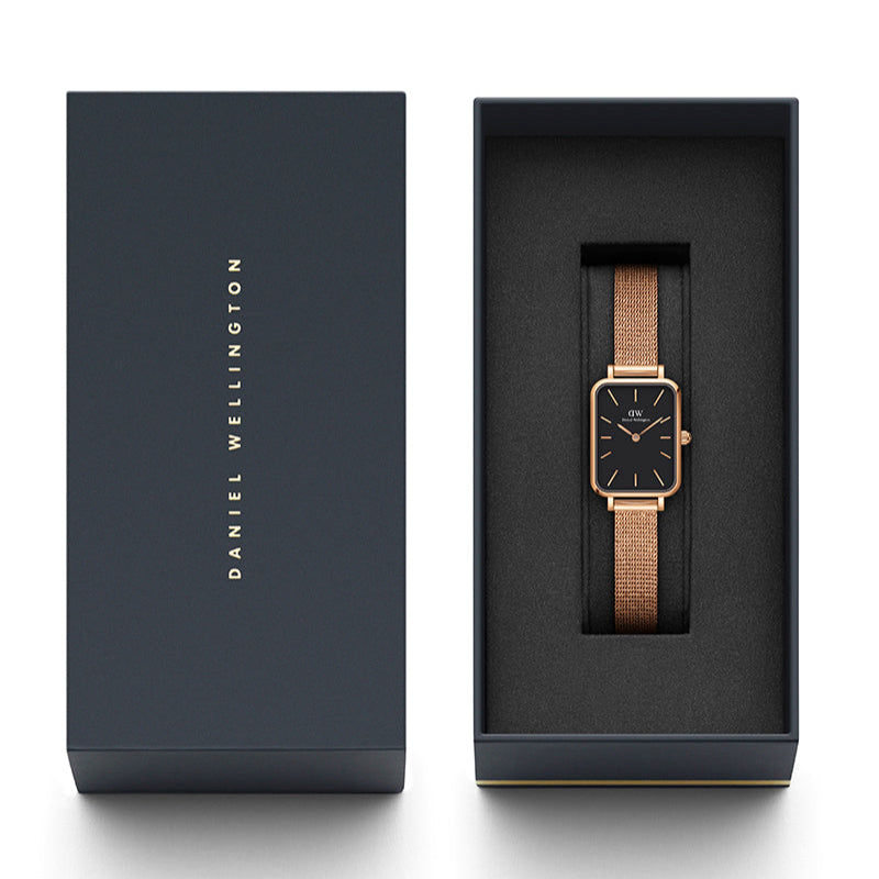 Daniel Wellington Quadro Melrose Black Dial Rose Gold Mesh Bracelet Watch For Women - DW00100432 Buy Now By Daniel Wellington
