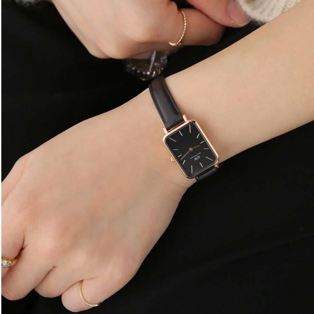 Daniel Wellington Quadro Sheffield Black Dial Black Leather Strap Watch For Women - DW00100435 Buy Now By Daniel Wellington
