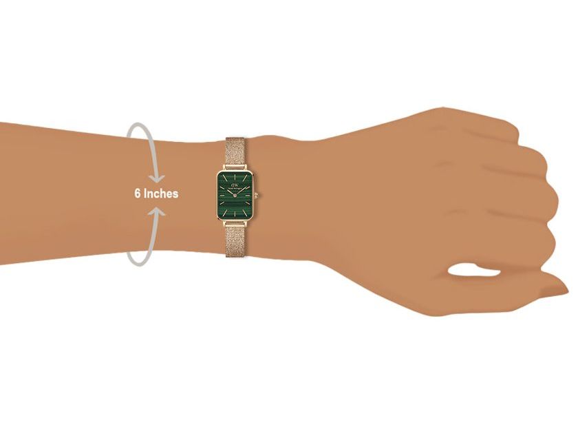 Daniel Wellington Quadro Melrose Green Dial Rose Gold Mesh Strap Watch For Women - DW00100437