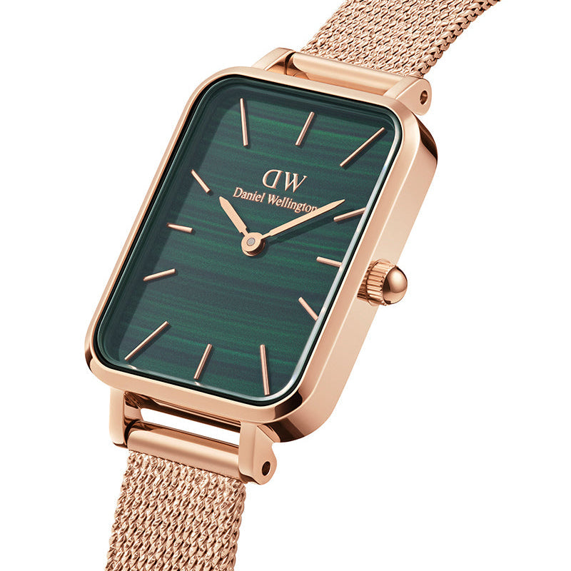 Daniel Wellington Quadro Melrose Green Dial Rose Gold Mesh Strap Watch For Women - DW00100437 Buy Now By Daniel Wellington