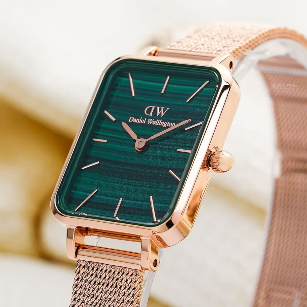 Daniel Wellington Quadro Melrose Green Dial Rose Gold Mesh Strap Watch For Women - DW00100437 Buy Now By Daniel Wellington