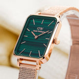 Daniel Wellington Quadro Melrose Green Dial Rose Gold Mesh Strap Watch For Women - DW00100437 Buy Now By Daniel Wellington