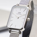 Daniel Wellington Quadro Sterling White Dial Silver Mesh Strap Watch For Women - DW00100438 Buy Now By Daniel Wellington