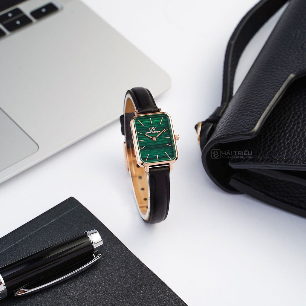 Daniel Wellington Quadro Pressed Sheffield Green Dial Black Leather Strap Watch For Women - DW00100439 Buy Now By Daniel Wellington