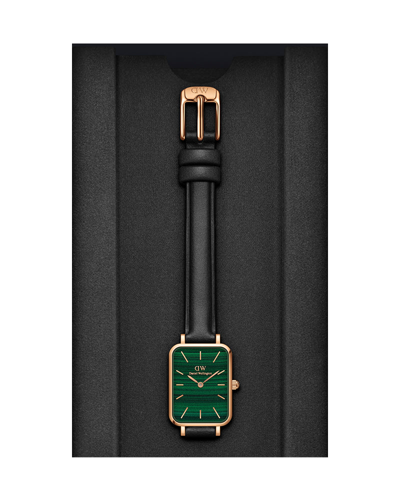 Daniel Wellington Quadro Pressed Sheffield Green Dial Black Leather Strap Watch For Women - DW00100439 Buy Now By Daniel Wellington